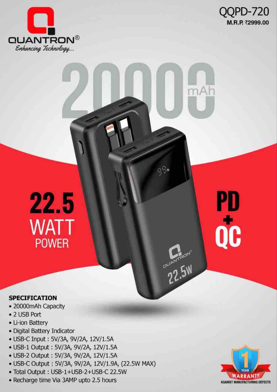 QUANTRON 20000MAH PD+QC 3.0