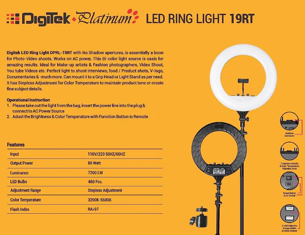 Digitek Platinum DPRL-19RT Professional LED Ring Light - Image 2